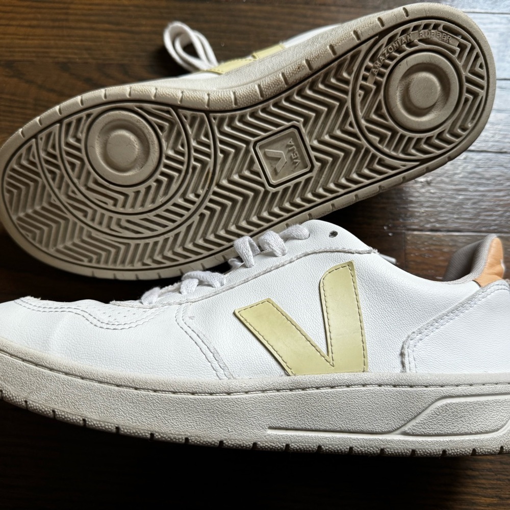 Veja White and Beige Sneakers